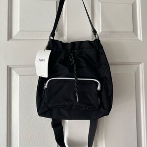ANDI Black Drawstring Bucket Crossbody